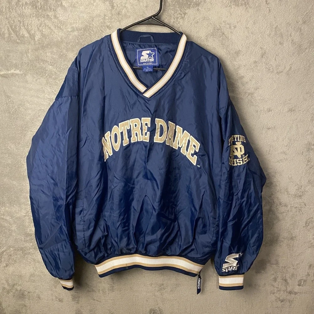 Starter XL Notre Dame Fighting Irish Windbreaker Blue Nylon Pullover READ